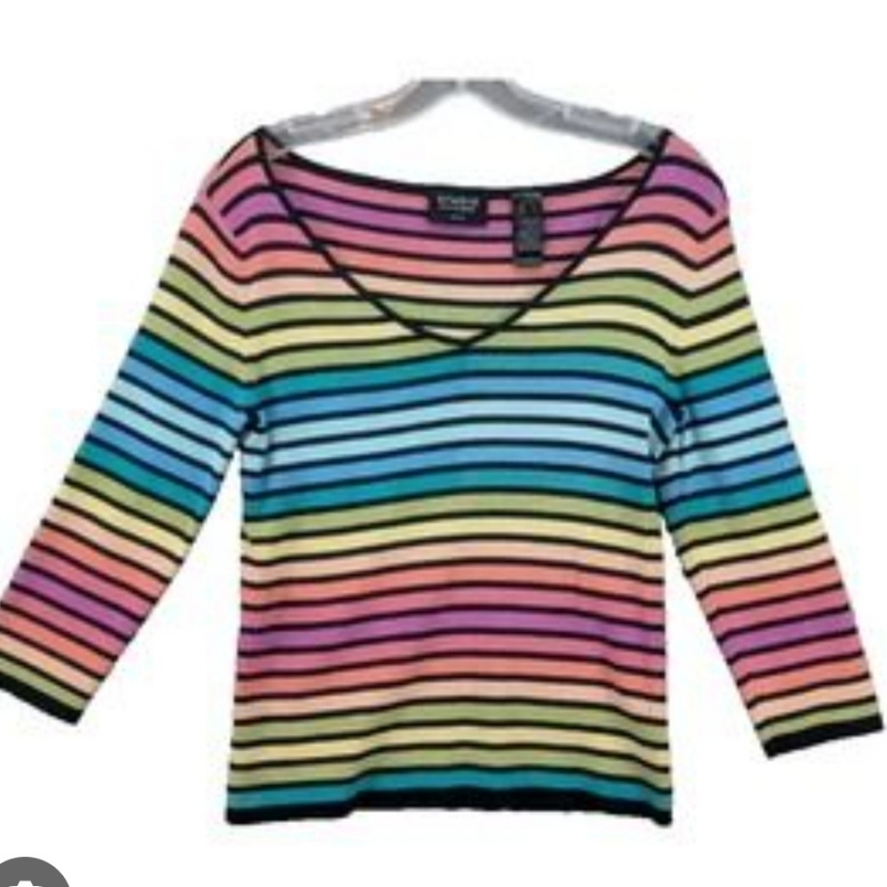 Liz Claiborne Colorful Striped V-Neck Top Size Xl.NWOT.